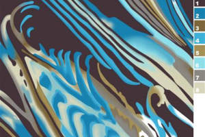 抽象流体蓝金波浪面料印花素材，适用于高端服装印花设计