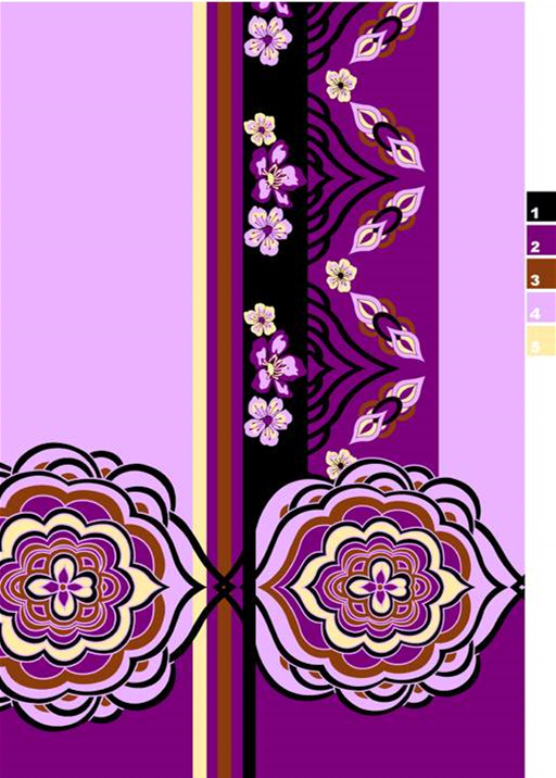 紫色系对称花卉面料印花素材,适用于服装印花设计与数码印染