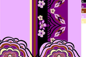 紫色系对称花卉面料印花素材，适用于服装印花设计与数码印染