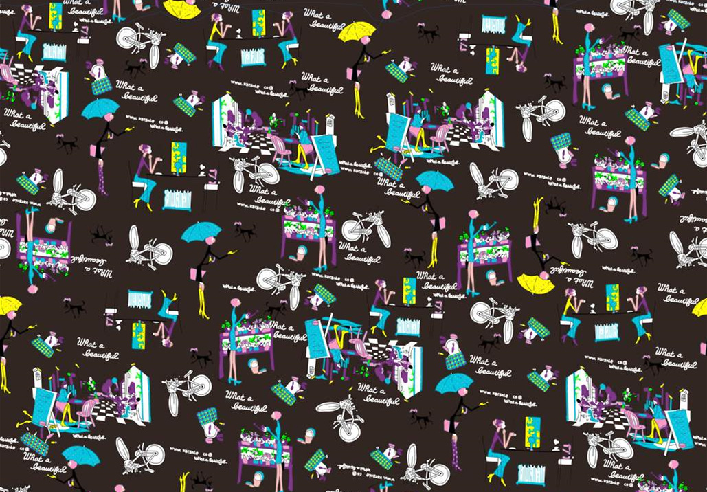 复古插画风面料印花素材,适合T恤衬衫等服装印花设计