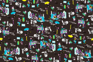 复古插画风面料印花素材，适合T恤衬衫等服装印花设计