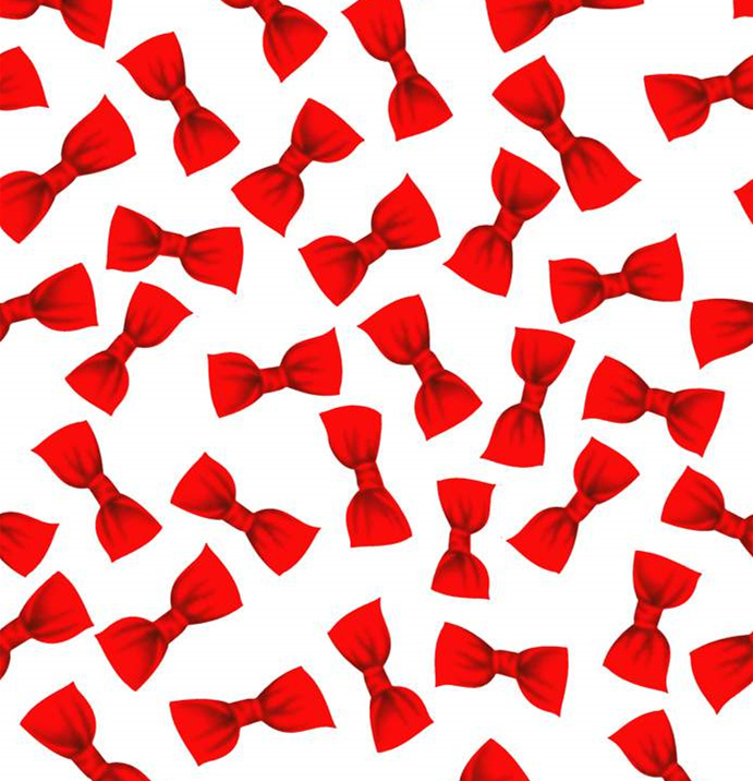 红色蝴蝶结重复图案面料印花素材,适用于儿童服装与节日主题服装印花设计