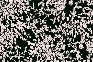 黑底粉枝叶面料印花素材，优雅自然风服装印花设计图