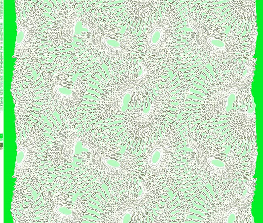 清新薄荷绿放射状叶纹面料印花素材,适用于夏季服装印花设计