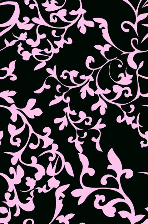 黑底粉藤蔓面料印花素材,优雅复古风服装印花设计图