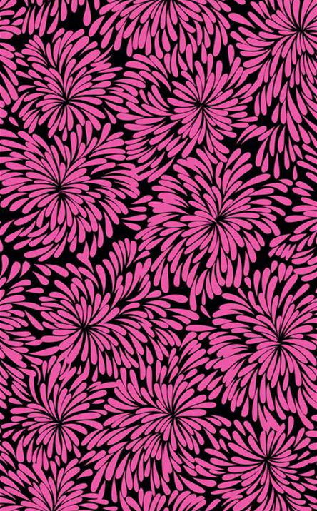 高对比度粉黑菊花纹面料印花素材,适用于服装印花设计