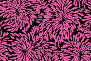 高对比度粉黑菊花纹面料印花素材，适用于服装印花设计