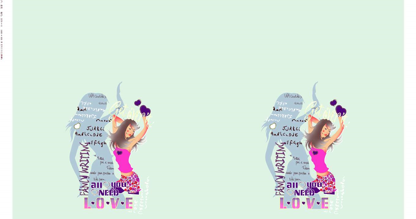 时尚女孩插画风面料印花素材,适用于T恤与休闲服装印花设计