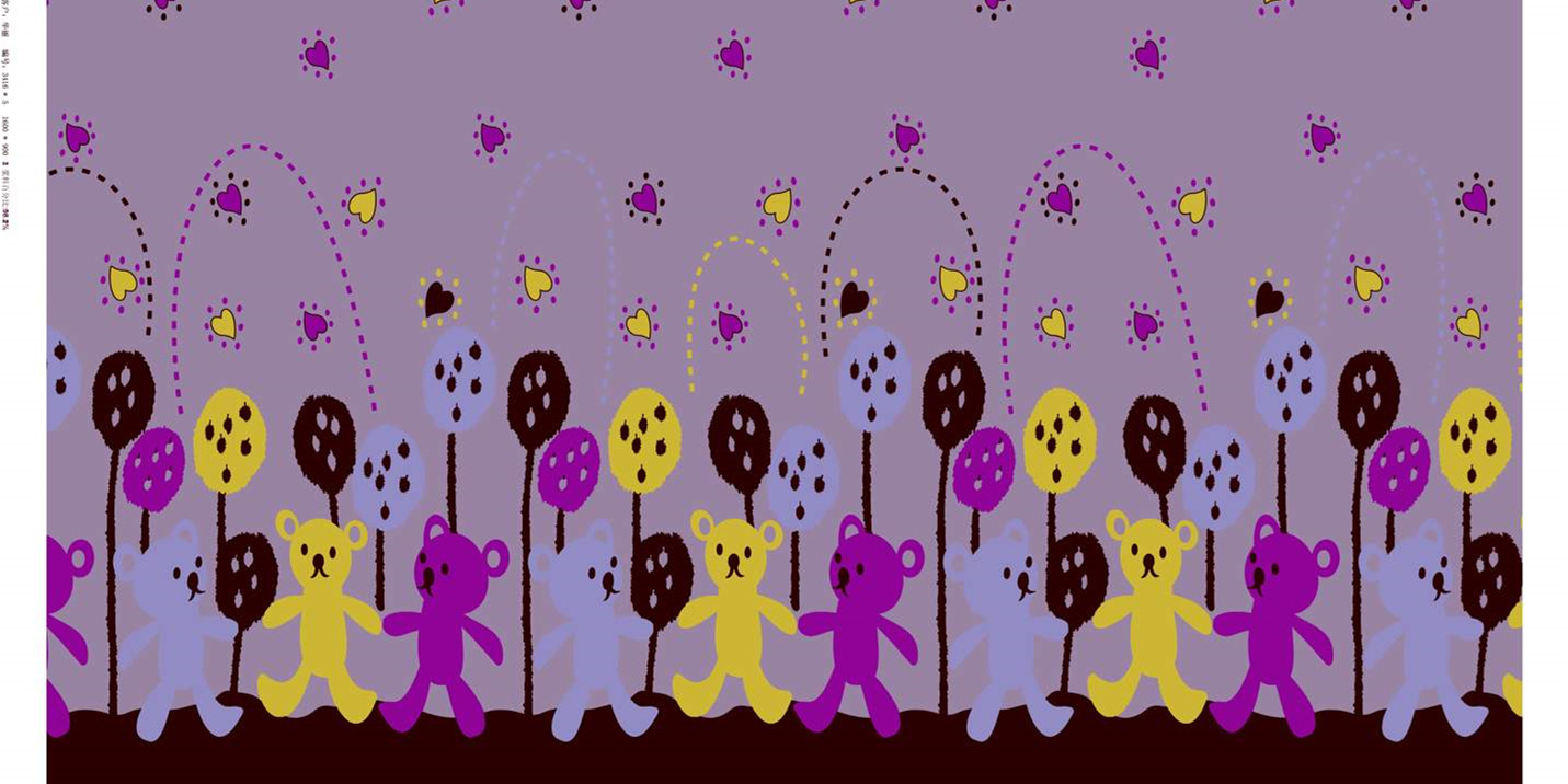 可爱小熊与爱心气球图案面料印花素材,适用于儿童服装印花设计