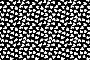 黑白爱心满版印花面料素材，适用于服装印花设计与数码印制