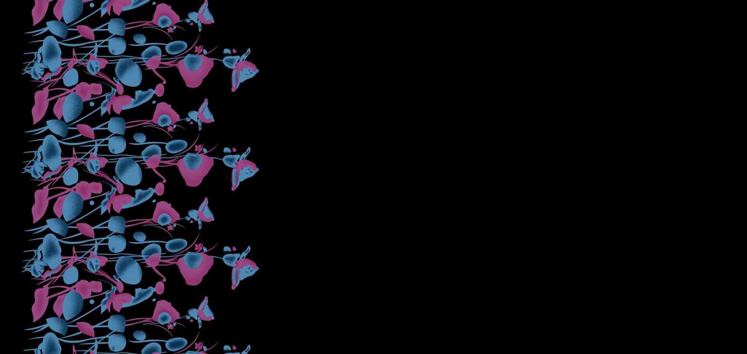 蓝粉撞色抽象花卉面料印花素材,适用于服装印花设计