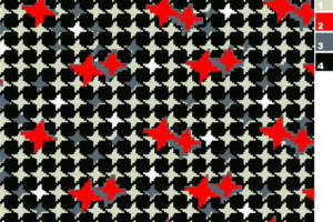 经典千鸟格混搭红星图案面料印花素材，适用于服装印花设计