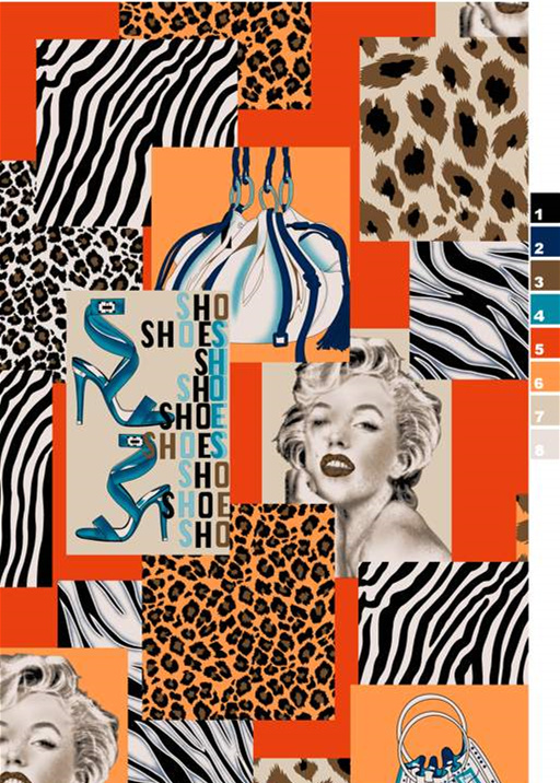 复古波普风面料印花素材图,适用于服装印花设计与时尚图案开发