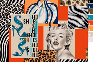 复古波普风面料印花素材图，适用于服装印花设计与时尚图案开发