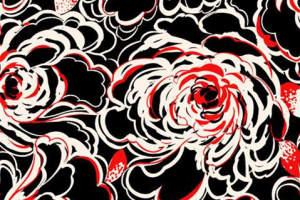 高对比度红黑白花卉面料印花素材，适用于服装印花设计