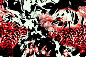 高对比红黑抽象花卉面料印花素材，适用于潮流服装印花设计