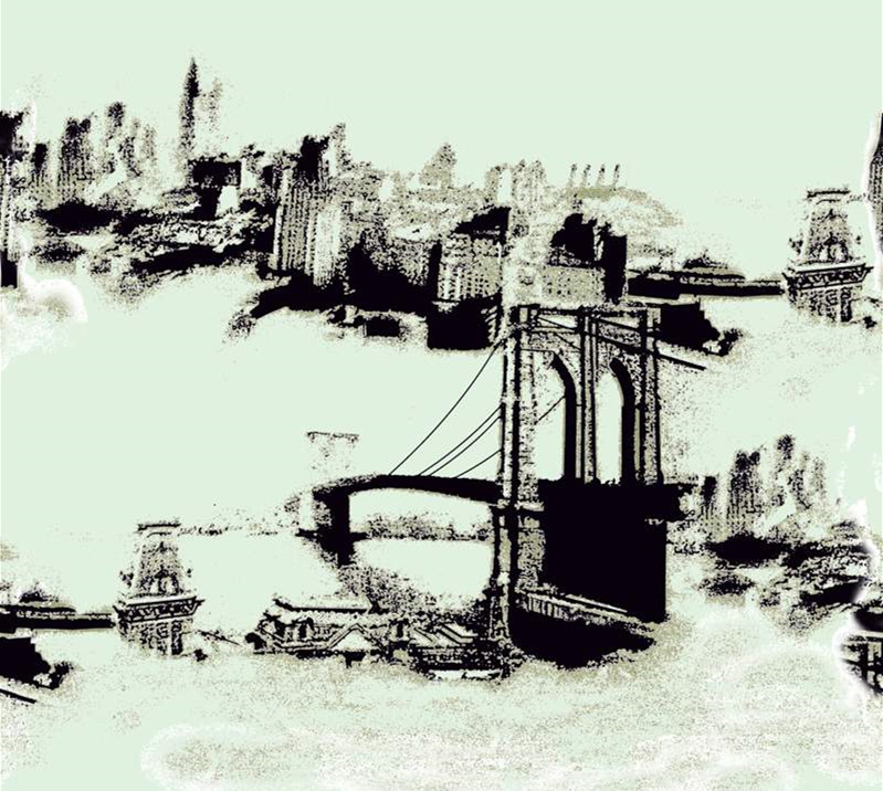 城市剪影风格面料印花素材,适用于休闲服装印花设计