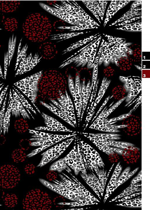 黑白红撞色抽象植物印花面料,适用于服装印花设计的高清素材图