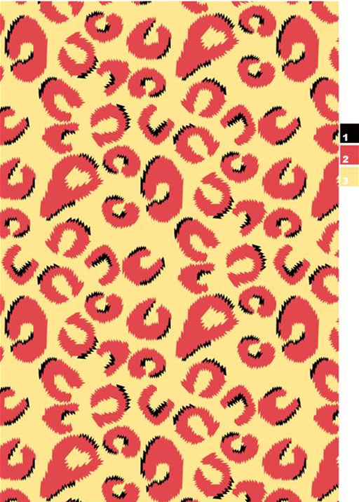 复古红黄豹纹面料印花素材,适用于服装印花设计与数码印染