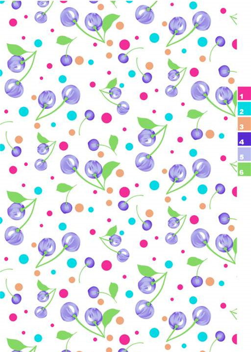 清新紫樱波点面料印花素材,适用于春夏服装印花设计