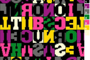 高对比字母拼贴风面料印花素材，适用于潮流服装印花设计