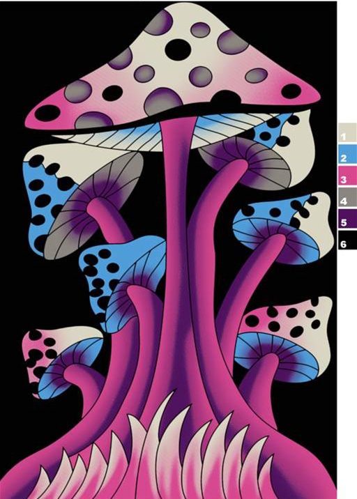 迷幻蘑菇主题面料印花素材,适用于潮牌服装印花设计