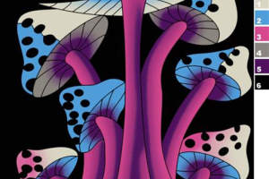 迷幻蘑菇主题面料印花素材，适用于潮牌服装印花设计