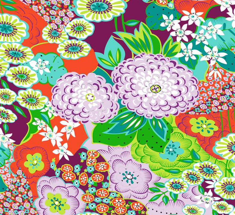 高饱和度复古花卉面料印花素材,适用于春夏服装印花设计