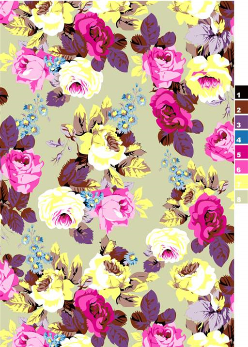 复古玫瑰花卉面料印花素材,适用于服装印花设计与数码印染