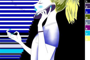 抽象条纹与人物剪影结合的服装印花素材，适用于潮流女装面料印花设计