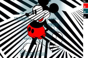 黑白条纹迷宫风米奇图案面料印花素材，适用于潮牌服装印花设计