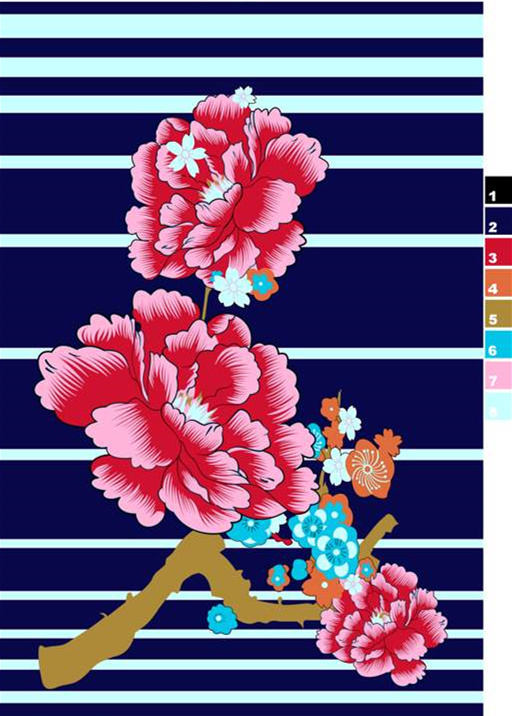 复古牡丹花卉面料印花素材,适用于服装印花设计与数码印染