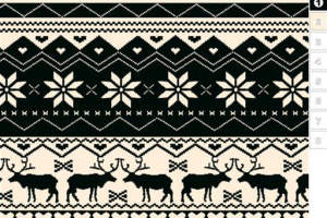 北欧风驯鹿雪花图案面料印花素材，适用于服装印花设计