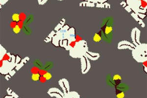 可爱兔子与浆果图案面料印花素材，适用于儿童服装印花设计