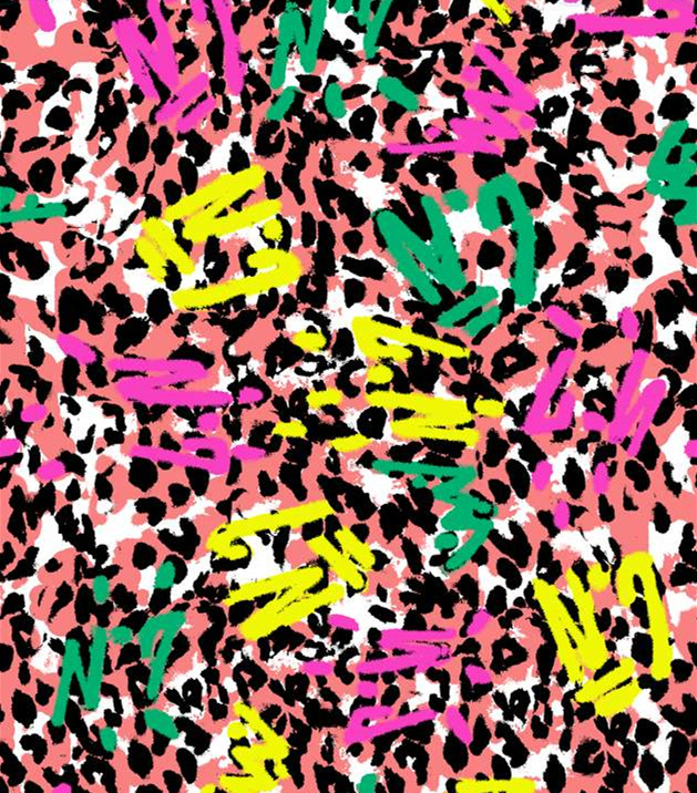 复古涂鸦风豹纹面料印花素材,适用于潮流服装印花设计