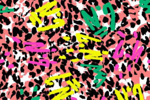 复古涂鸦风豹纹面料印花素材，适用于潮流服装印花设计