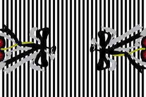 黑白条纹背景樱桃抽象印花图案，适用于服装印花与面料设计素材