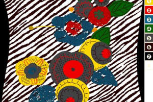 斑马纹底+手绘风花卉图案面料印花素材，适用于服装印花设计