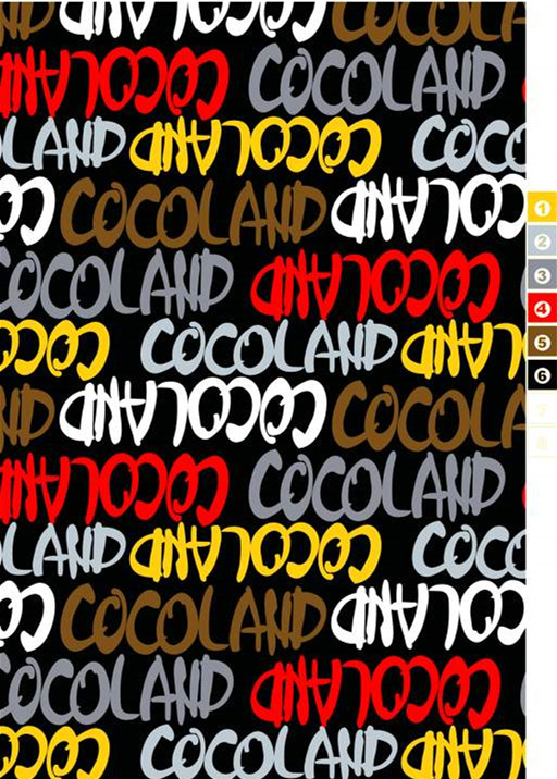 多色涂鸦风COCOLAND字母面料印花素材,适用于潮流服装印花设计