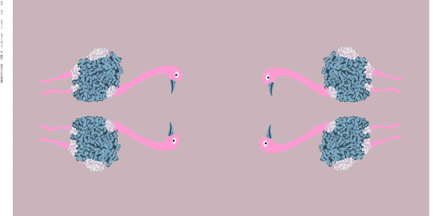 粉色火烈鸟创意面料印花素材,适用于儿童服装与家居纺织品设计