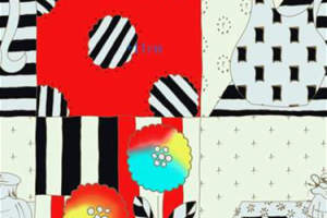 复古拼贴风面料印花素材，适用于服装印花设计的高辨识度花型图