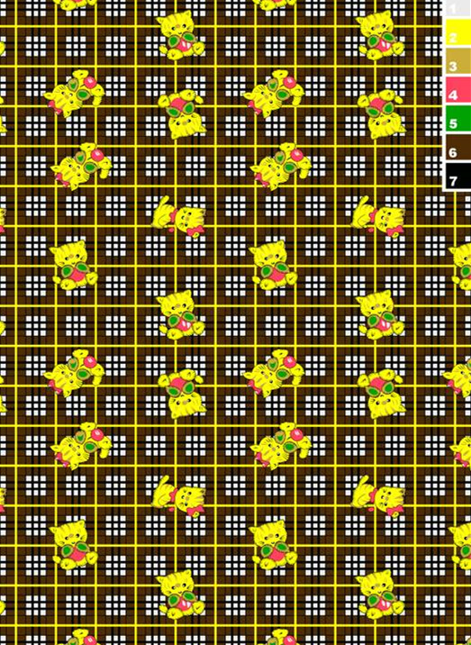 可爱卡通小熊格纹面料印花素材,适用于儿童服装印花设计