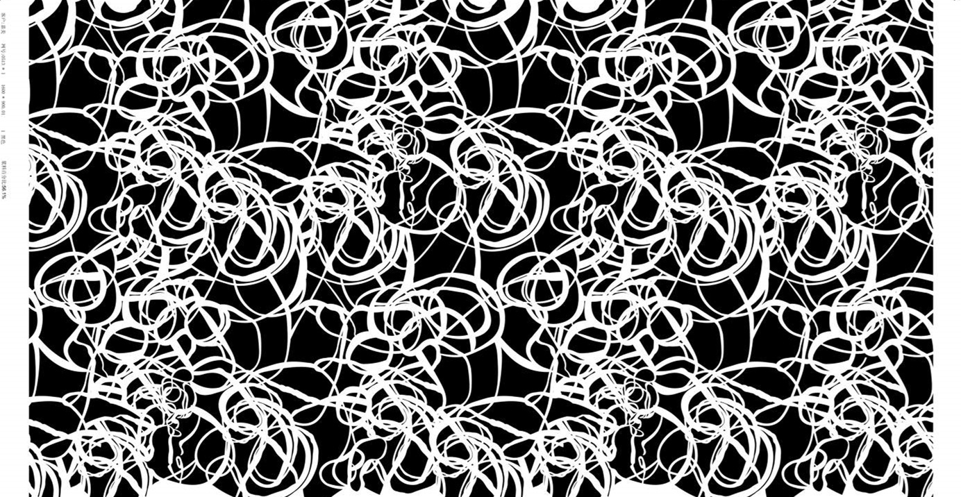 黑白抽象线条面料印花素材,适用于服装印花设计的高对比度花型图