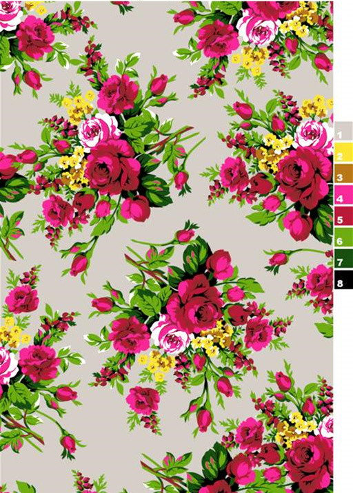 复古玫瑰花卉面料印花素材,适用于服装印花设计与数码印染