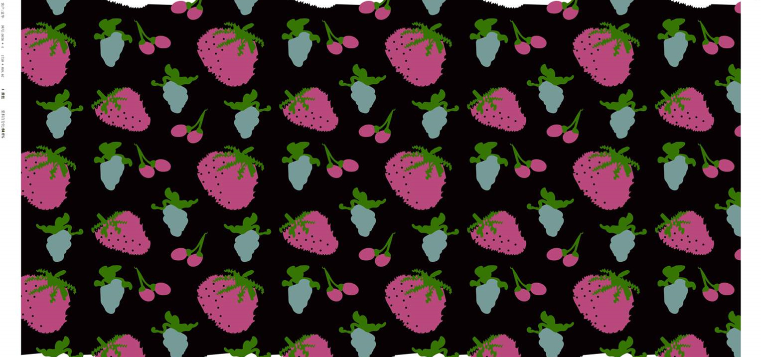 草莓樱桃撞色面料印花素材,适用于夏季服装印花设计