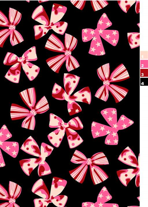 粉色蝴蝶结面料印花素材图,适用于服装印花设计与童趣风格服饰