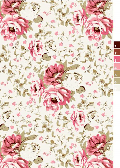 复古粉调花卉面料印花素材,适用于女装衬衫与连衣裙服装印花设计
