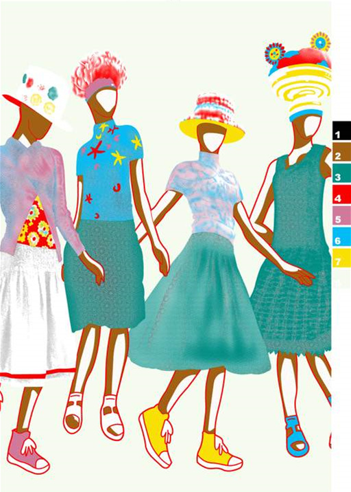 复古波普风服装印花素材图,适用于T恤、连衣裙面料印花设计