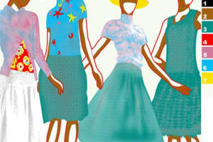 复古波普风服装印花素材图，适用于T恤、连衣裙面料印花设计