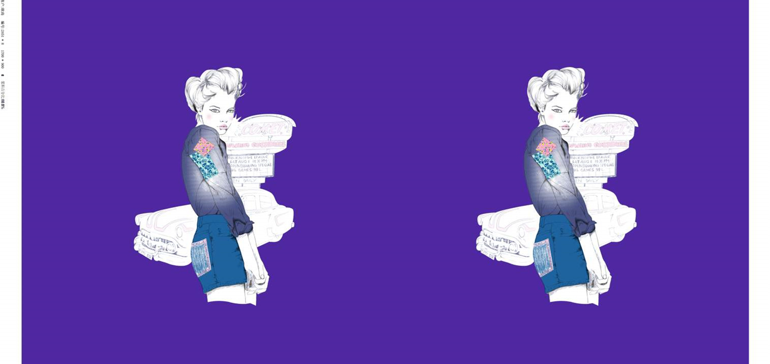 复古街头风服装印花素材图,适用于T恤与牛仔面料印花设计